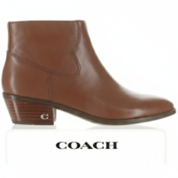 Coach Women's Boot Dannie Saddle Brown Leather Logo Ankle - Picture 1 of 11